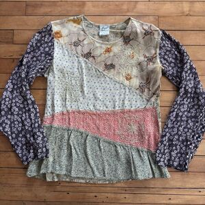 Cute Options Boho Rayon Embroidered Top Small Vtg Y2K 2000s Long Sleeve Boho 90s